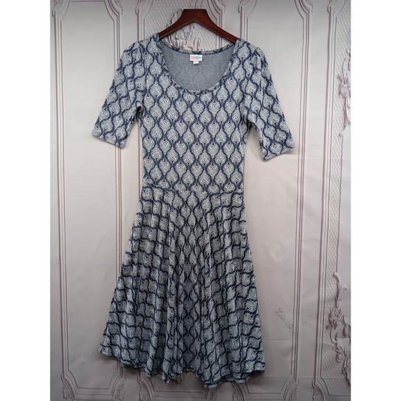 LuLaRoe Dress Size S Drop Waist Fit & Large Flare Skirt 3/4 Sleeves Peacock EUC - Picture 1 of 16
